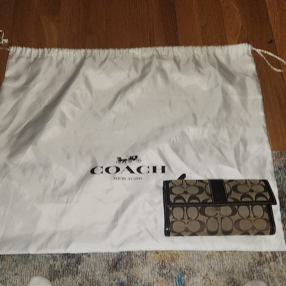 Coach Beige and Brown Signature Pattern Wallet